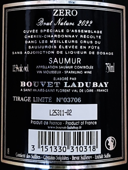 Preview: Bouvet Ladubay Zéro Brut Nature 2022, AC Saumur, Schaumwein, weiß, sehr trocken, 0,75l